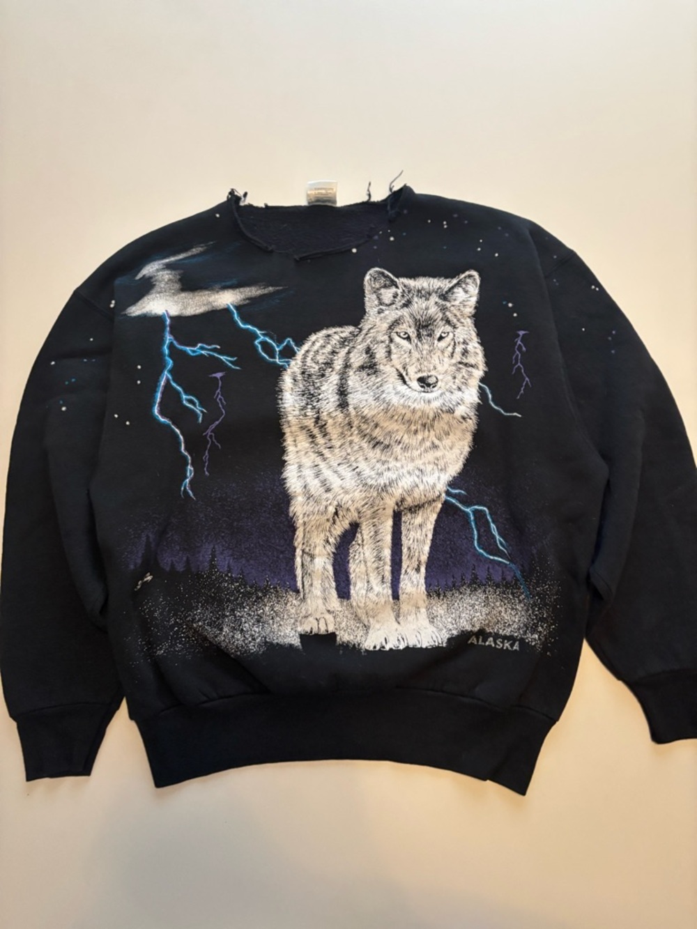 Vintage Lago 93 Jeff deweerd lighting wolf nature design crewneck (repaired neck - Picture 3 of 10